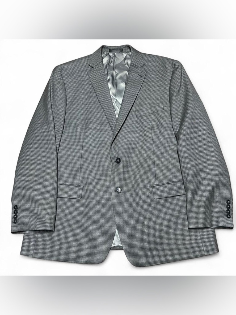 Calvin Klein 46R Gray Wool Check Two-Button Sport Coat Blazer Jacket Formal
